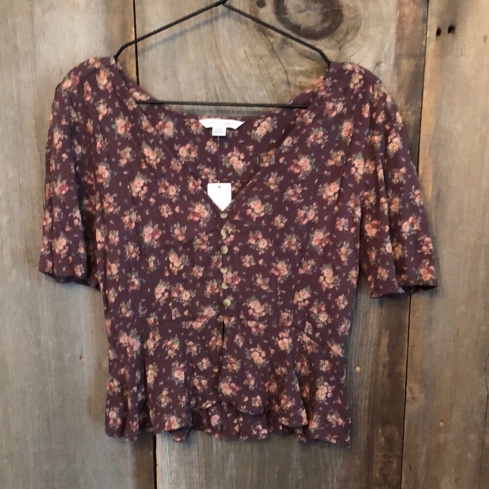 American Eagle Floral Peplum Blouse in Brown Size Small